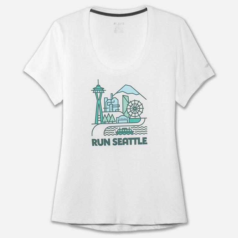 Brooks Run Happy Graphic Womens Short Sleeve Running Shirt - White - Indonesia (HSFU-60247)